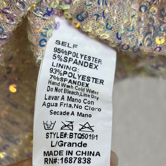 Banjul Champagne Beige Sequin Elegant Festive Midriff Top Women's Size Large - Picture 7 of 7